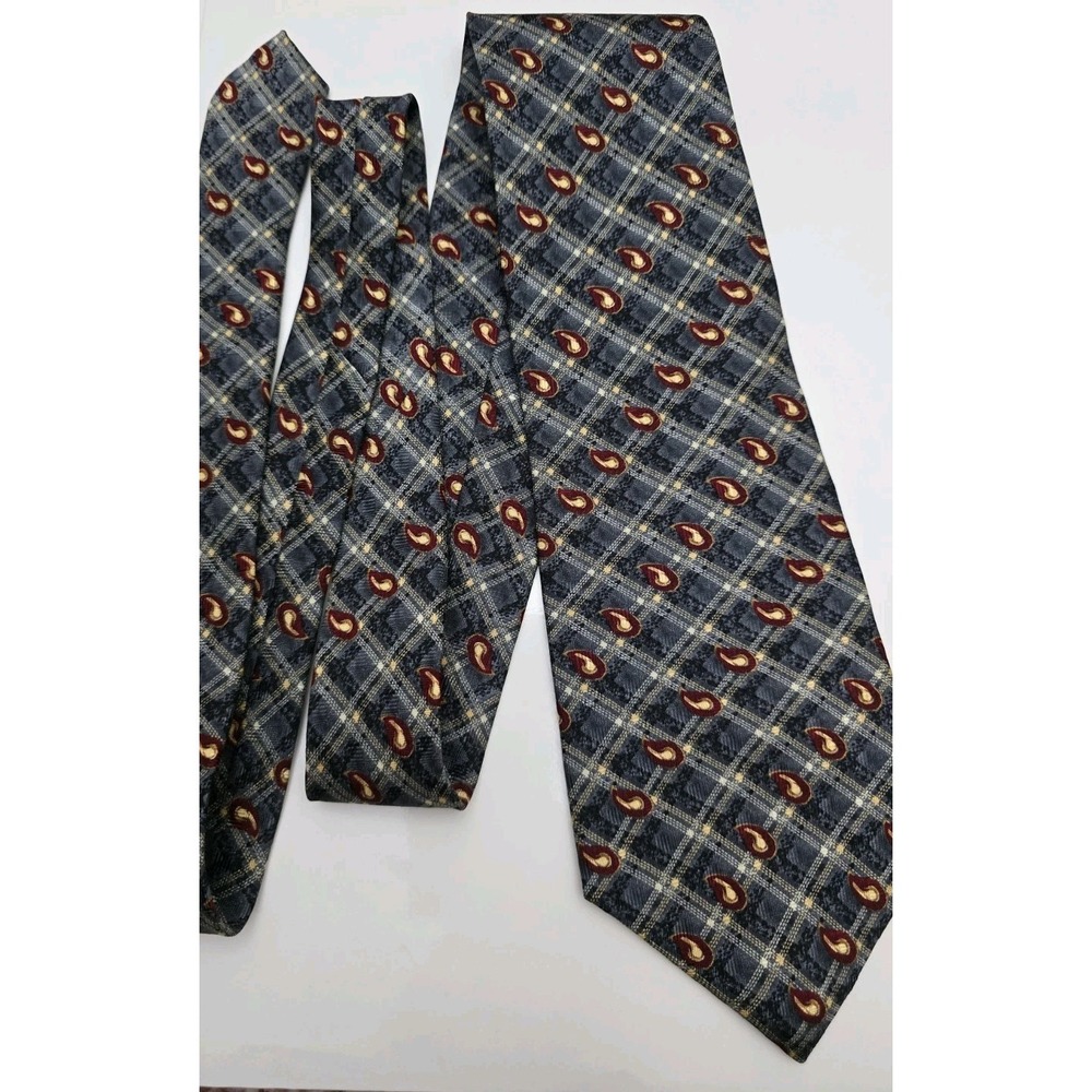 Chaps Ralph Lauren Mens Silk Tie Grey Plaid Paisley Burgundy Gold L18331 NEW